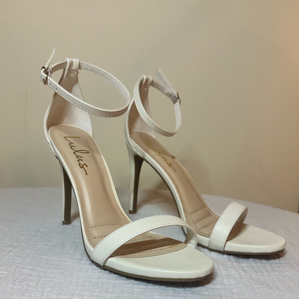 Lulu's Elegant White Ankle Strap Stiletto - Picture 3 of 8